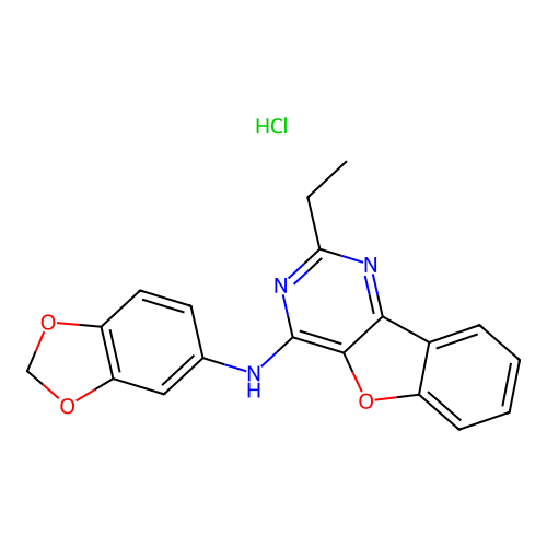 N-(benzo[d][1,3]dioxol-5-yl)-2-ethylbenzofuro[3,2-d]pyrimidin-4-amine hydrochloride structure