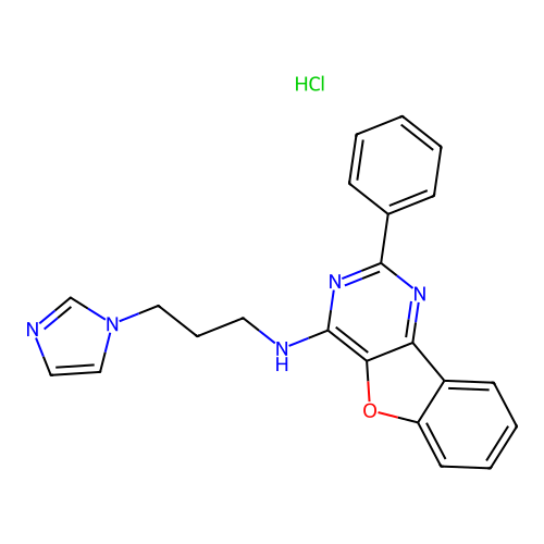 N-(3-(1H-imidazol-1-yl)propyl)-2-phenylbenzofuro[3,2-d]pyrimidin-4-amine hydrochloride structure