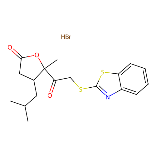 5-[2-(Benzothiazol-2-ylsulfanyl)-acetyl]-4-isobutyl-5-methyl-dihydro-furan-2-one structure