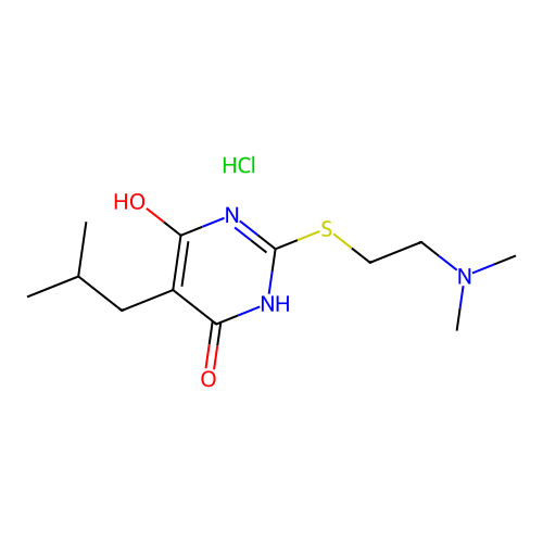 2-((2-(dimethylamino)ethyl)thio)-6-hydroxy-5-isobutylpyrimidin-4(3H)-one hydrochloride structure