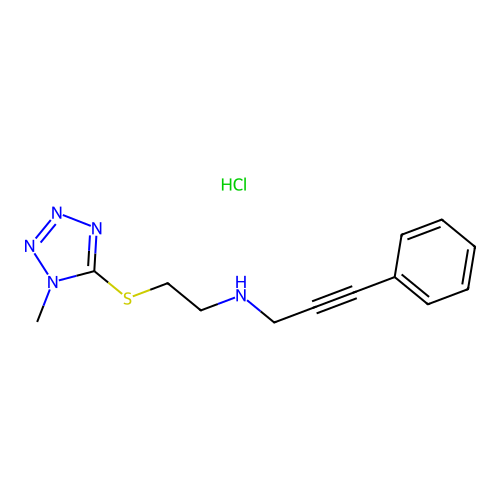 N-(2-((1-methyl-1H-tetrazol-5-yl)thio)ethyl)-3-phenylprop-2-yn-1-amine hydrochloride structure