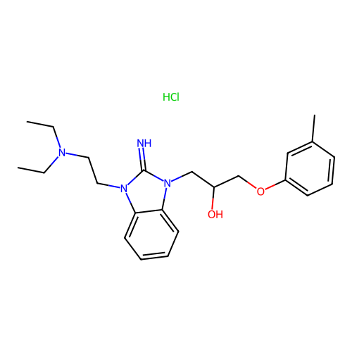1-(3-(2-(diethylamino)ethyl)-2-imino-2,3-dihydro-1H-benzo[d]imidazol-1-yl)-3-(m-tolyloxy)propan-2-ol hydrochloride structure