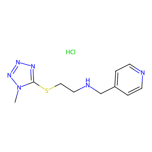 2-((1-methyl-1H-tetrazol-5-yl)thio)-N-(pyridin-4-ylmethyl)ethanamine hydrochloride structure