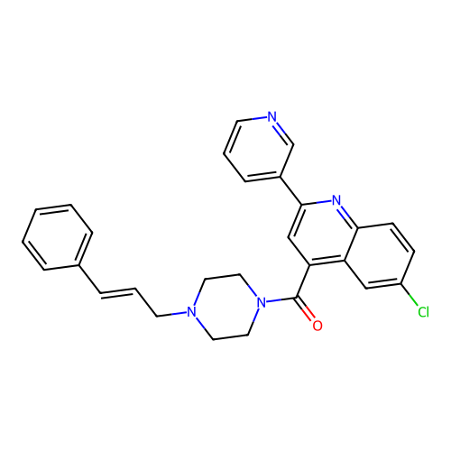 (6-chloro-2-pyridin-3-ylquinolin-4-yl)-[4-[(E)-3-phenylprop-2-enyl]piperazin-1-yl]methanone structure