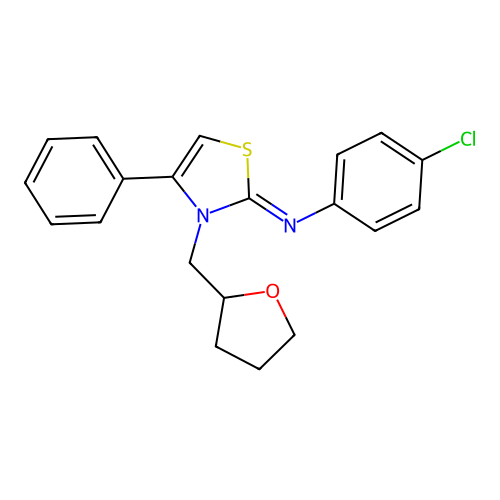 N-(4-chlorophenyl)-3-(oxolan-2-ylmethyl)-4-phenyl-1,3-thiazol-2-imine structure