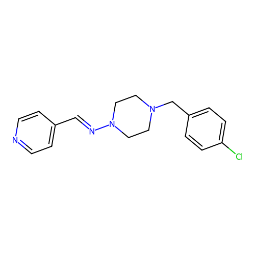 4-(4-chlorobenzyl)-N-[(E)-pyridin-4-ylmethylidene]piperazin-1-amine structure
