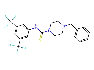 4-benzyl-N-[3,5-bis(trifluoromethyl)phenyl]piperazine-1-carbothioamide structure