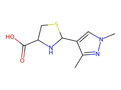 2-(1,3-dimethyl-1H-pyrazol-4-yl)-1,3-thiazolidine-4-carboxylic acid structure