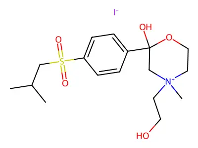 2-Hydroxy-4-(2-hydroxyethyl)-2-(p-(isobutylsulfonyl)phenyl)-4-methylmorpholinium iodide structure