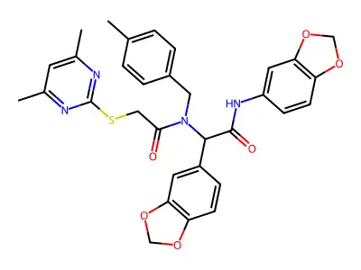 N,2-bis(1,3-benzodioxol-5-yl)-2-[[2-(4,6-dimethylpyrimidin-2-yl)sulfanylacetyl]-[(4-methylphenyl)methyl]amino]acetamide structure
