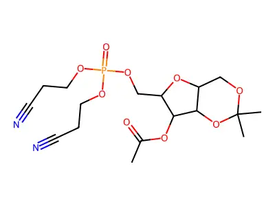 4-O-Acetyl-2,5-anhydro-1,3-O-isopropylidene-6-[bis(2-cyanoethyl)phosphoryl]-D-glucitol structure