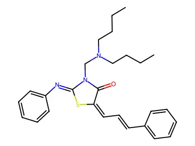 5-Cinnamylidene-3-[(dibutylamino)methyl]-2-phenylimino-1,3-thiazolidin-4-one structure