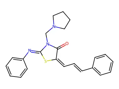 4-Thiazolidinone,3-[(2,5-dihydro-1H-pyrrol-1-yl)methyl]-2-(phenylimino)-5-(3-phenyl-2-propen-1-ylidene)- structure