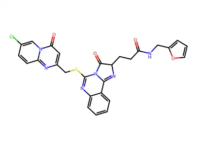 3-{5-[({7-chloro-4-oxo-4H-pyrido[1,2-a]pyrimidin-2-yl}methyl)sulfanyl]-3-oxo-2H,3H-imidazo[1,2-c]quinazolin-2-yl}-N-[(furan-2-yl)methyl]propanamide structure