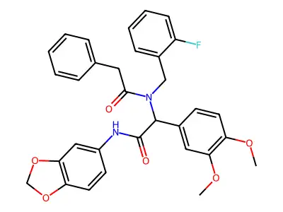 N-(1,3-benzodioxol-5-yl)-2-(3,4-dimethoxyphenyl)-2-[(2-fluorophenyl)methyl-(2-phenylacetyl)amino]acetamide structure
