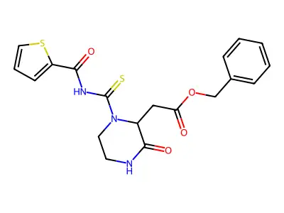 Phenylmethyl 3-oxo-1-[[(2-thienylcarbonyl)amino]thioxomethyl]-2-piperazineacetate structure