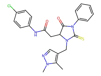 N-(4-chlorophenyl)-2-[3-[(1,5-dimethylpyrazol-4-yl)methyl]-5-oxo-1-phenyl-2-sulfanylideneimidazolidin-4-yl]acetamide structure
