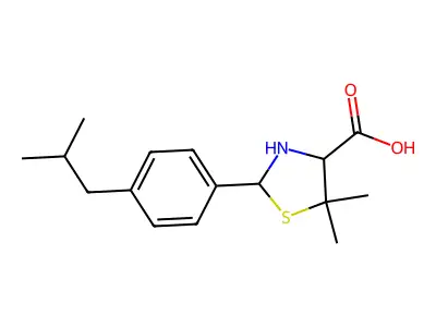 5,5-dimethyl-2-[4-(2-methylpropyl)phenyl]-1,3-thiazolidine-4-carboxylic Acid structure