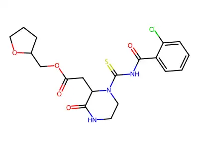 (tetrahydrofuran-2-yl)methyl 2-(1-((2-chlorobenzoyl)carbamothioyl)-3-oxopiperazin-2-yl)acetate structure