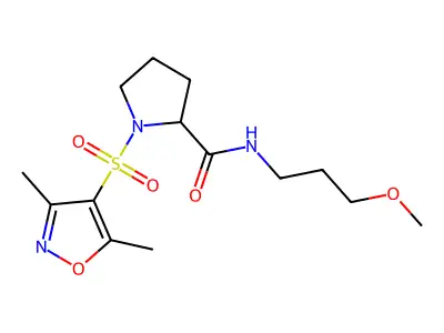 1-[(3,5-dimethyl-1,2-oxazol-4-yl)sulfonyl]-N-(3-methoxypropyl)prolinamide structure