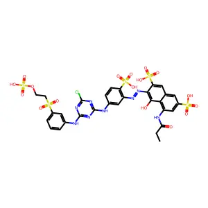 (3E)-3-[[5-[[4-chloro-6-[3-(2-sulfooxyethylsulfonyl)anilino]-1,3,5-triazin-2-yl]amino]-2-sulfophenyl]hydrazinylidene]-4-oxo-5-(propanoylamino)naphthalene-2,7-disulfonic acid structure