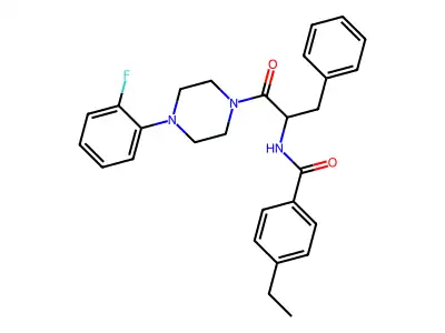 4-ethyl-N-[1-[4-(2-fluorophenyl)piperazin-1-yl]-1-oxo-3-phenylpropan-2-yl]benzamide structure