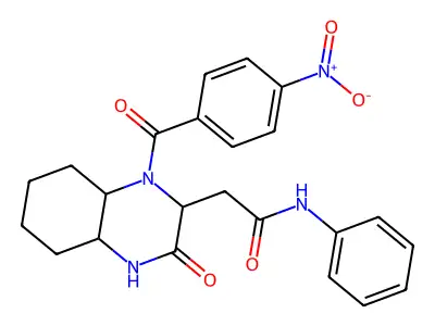 2-{1-[(4-nitrophenyl)carbonyl]-3-oxodecahydroquinoxalin-2-yl}-N-phenylacetamide structure