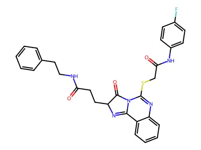 3-[5-({[(4-fluorophenyl)carbamoyl]methyl}sulfanyl)-3-oxo-2H,3H-imidazo[1,2-c]quinazolin-2-yl]-N-(2-phenylethyl)propanamide structure