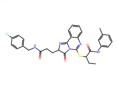 2-{[2-(2-{[(4-fluorophenyl)methyl]carbamoyl}ethyl)-3-oxo-2H,3H-imidazo[1,2-c]quinazolin-5-yl]sulfanyl}-N-(3-methylphenyl)butanamide structure
