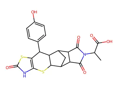 2-[10-(4-hydroxyphenyl)-2,6,8-trioxo-3,4a,5,5a,6,8,8a,9,9a,10-decahydro-5,9-methano[1,3]thiazolo[5',4':5,6]thiopyrano[2,3-f]isoindol-7(2H)-yl]propanoic acid structure