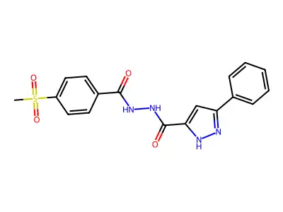 N'-(4-methylsulfonylbenzoyl)-3-phenyl-1H-pyrazole-5-carbohydrazide structure