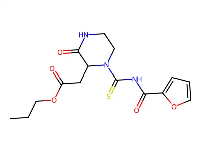 Propyl {1-[(furan-2-ylcarbonyl)carbamothioyl]-3-oxopiperazin-2-yl}acetate structure