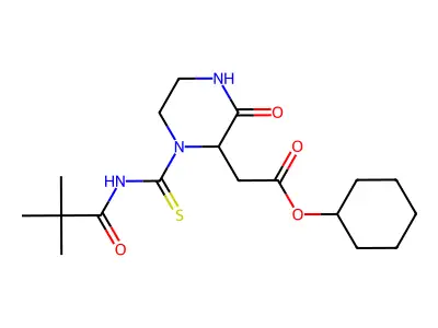 Cyclohexyl 2-(3-oxo-1-(pivaloylcarbamothioyl)piperazin-2-yl)acetate structure