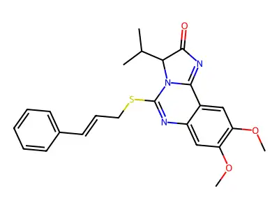 3-isopropyl-8,9-dimethoxy-5-{[(E)-3-phenyl-2-propenyl]sulfanyl}imidazo[1,2-c]quinazolin-2(3H)-one structure