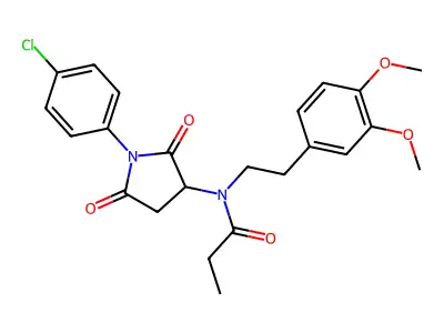 N-[1-(4-chlorophenyl)-2,5-dioxopyrrolidin-3-yl]-N-[2-(3,4-dimethoxyphenyl)ethyl]propanamide structure