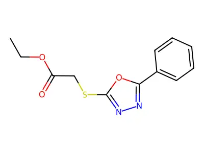 (5-Phenyl-[1,3,4]oxadiazol-2-ylsulfanyl)-acetic acid ethyl ester structure