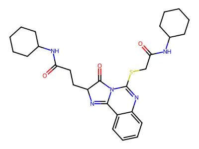 N-cyclohexyl-3-(5-{[(cyclohexylcarbamoyl)methyl]sulfanyl}-3-oxo-2H,3H-imidazo[1,2-c]quinazolin-2-yl)propanamide structure