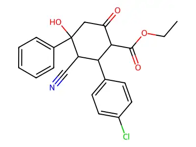 2-(4-CL-PH)-3-Cyano-4-HO-6-oxo-4-phenyl-cyclohexanecarboxylic acid ethyl ester structure
