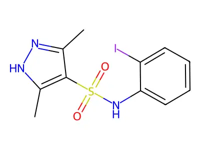 N-(2-iodophenyl)-3,5-dimethyl-1H-pyrazole-4-sulfonamide structure