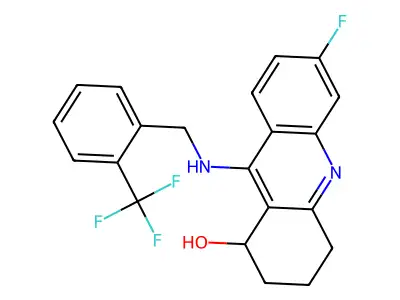 6-Fluoro-9-(((2-(trifluoromethyl)phenyl)methyl)amino)-1,2,3,4-tetrahydro-1-acridinol structure
