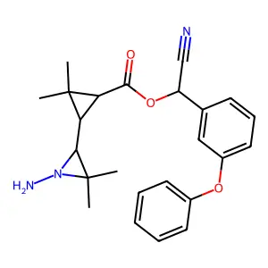 Cyclopropanecarboxylic acid, 3-(1-amino-3,3-dimethyl-2-aziridinyl)-2,2-dimethyl-, cyano(3-phenoxyphenyl)methyl ester, (1R-(1alpha(S*),3beta(S*)))- structure