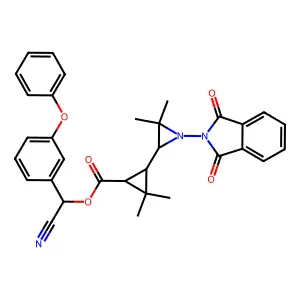 Cyclopropanecarboxylic acid, 3-(1-(1,3-dihydro-1,3-dioxo-2H-isoindol-2-yl)-3,3-dimethyl-2-aziridinyl)-2,2-dimethyl-, cyano(3-phenoxyphenyl)methyl ester, (1R-(1alpha(S*),3beta(S*)))- structure