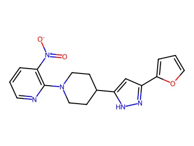 4-[5-(2-furyl)-1H-pyrazol-3-yl]-1-(3-nitro-2-pyridinyl)piperidine structure