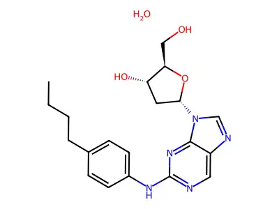 2-(p-n-Butylanilino)-9-(2-deoxy-beta-D-ribofuranosyl)purine hydrate structure