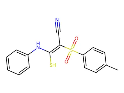 2-((4-Methylphenyl)sulfonyl)-3-(phenylamino)-3-sulfanylprop-2-enenitrile structure