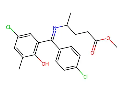 Methyl 4-(((5-chloro-2-hydroxy-3-methylphenyl)(4-chlorophenyl)methylene)amino)pentanoate structure