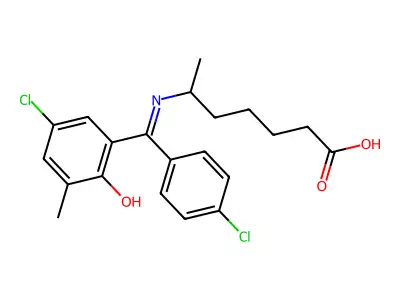 6-(((5-Chloro-2-hydroxy-3-methylphenyl)(4-chlorophenyl)methylene)amino)heptanoic acid structure