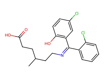 6-(((5-Chloro-2-hydroxyphenyl)(2-chlorophenyl)methylene)amino)-4-methylhexanoic acid structure
