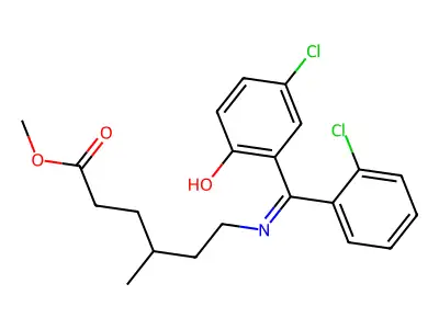 Methyl 6-(((5-chloro-2-hydroxyphenyl)(2-chlorophenyl)methylene)amino)-4-methylhexanoate structure