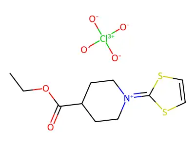 Piperidinium, 1-(1,3-dithiol-2-ylidene)-4-(ethoxycarbonyl)-, perchlorate structure